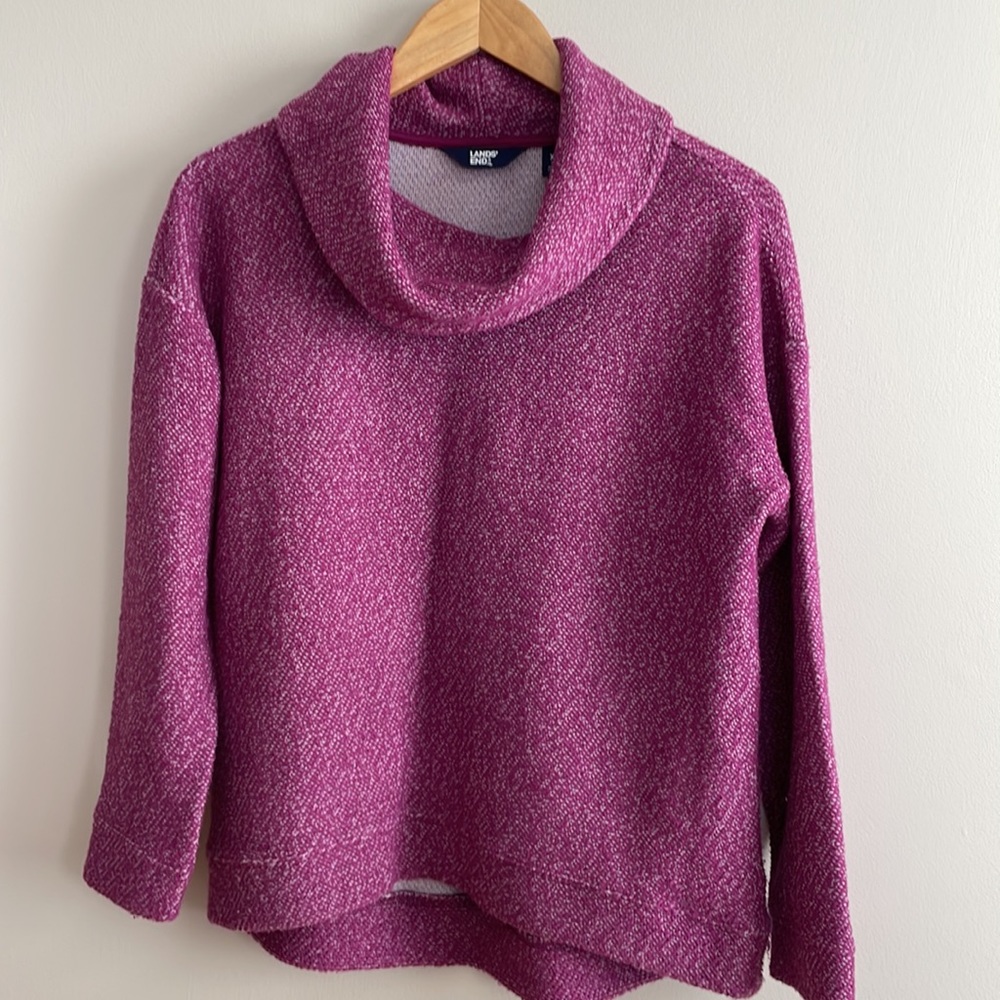 Lands’ End Women's Long Sleeve Textured Cowl Neck Sweatshirt